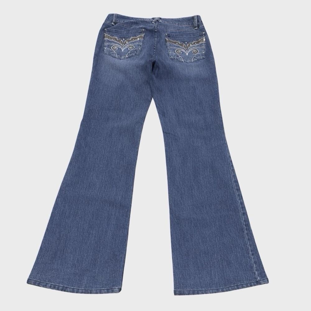 Cache Flare Leg Jeans Embroidered Rhinestone Embellished Pockets Y2k Size 10